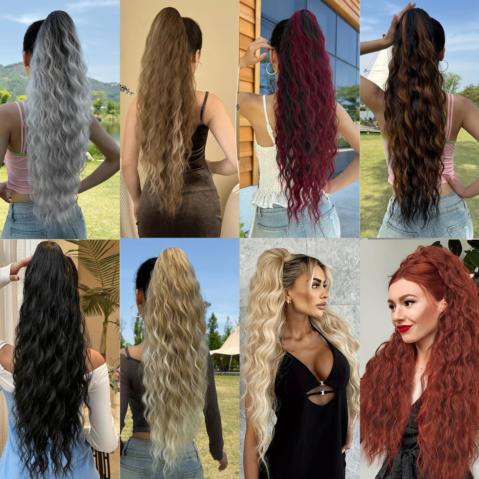 AOOSOO Clip di estensione dei capelli coda di cavallo sintetica con acqua su accessori per capelli coda di cavallo da donna parrucca lunga riccia naturale nera