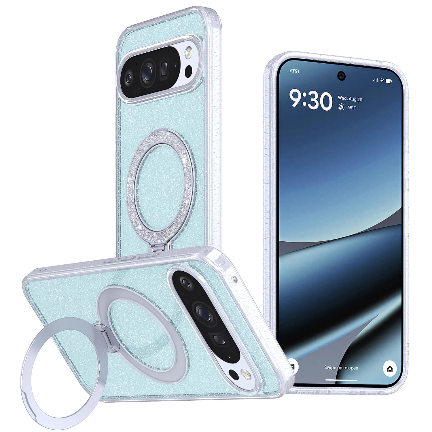 Glittered Magnetic Case with 360° Swivel Ring and Stand for Google Pixel 10 9 Pro XL, Compatible with MagSafe, Sparkling Cover