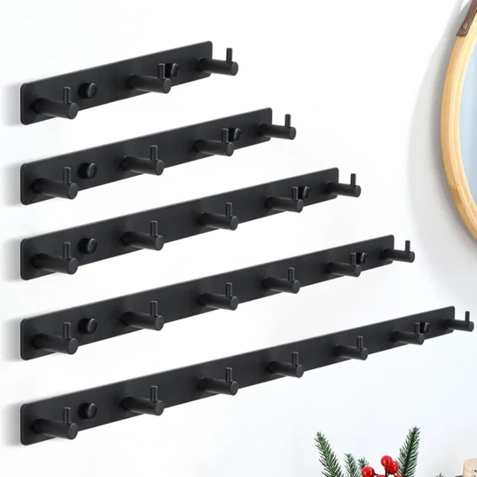 Black Robe Hook Wall Mounted Towel Coat Rack Creative Clothes Key Holder Hanger for Bathroom Kitchen 4 5 6 7 Hooks BY SIZE
