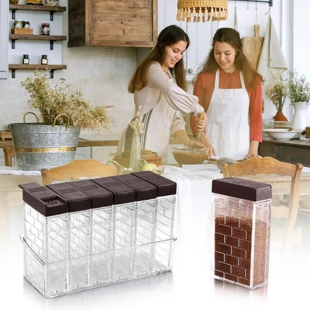 Set di 6 Contenitori per Spezie 6-in-1 con Doppia Apertura, Bottiglie in Plastica per Condimenti con Coperchio, Set Portatile da Viaggio