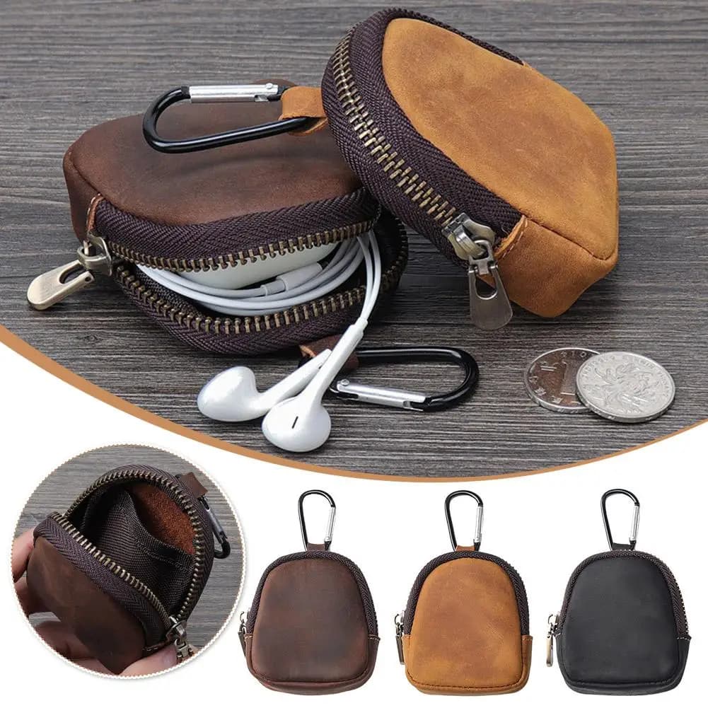 Mini PU Leather Coin Purse With Carabiner Portable Small Storage Bag For Keys Earphone Zippered Wallet Backpack Accessory