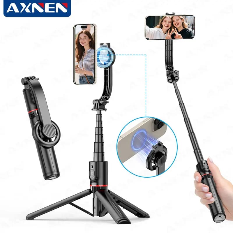 Magnetic Handheld Selfie Stick Extendable Gimbal Holder Stand Tripod Bluetooth Wireless Remote for iphone 17 16 15 14 13 Vlog