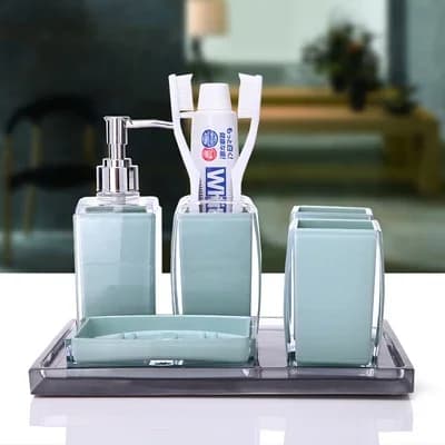 Acrilico 5 set accessori da bagno set bottiglia di sapone bocca tazza portasapone tazza portaspazzolino custodia palla ragazzo householy