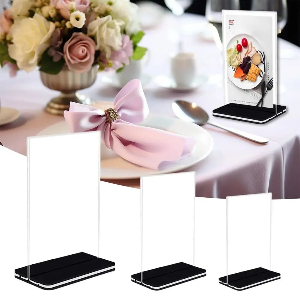 Pannello acrilico Catalogo del vino Espositore per menu A4 A5 A6 Cornice per foto bifacciale Ornamento da tavolo trasparente