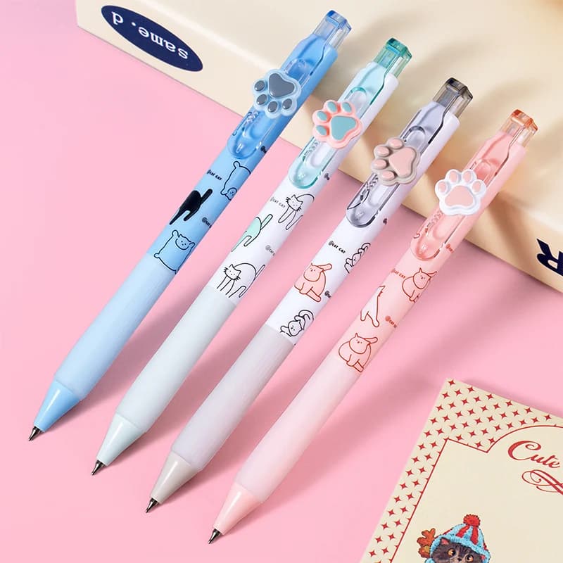 4 Pezzi/Scatola Penne Gel a Forma di Zampa di Gatto, Penne Kawaii Carine e Portatili per Studenti, Scrittura Fluida, Cancelleria Scolastica