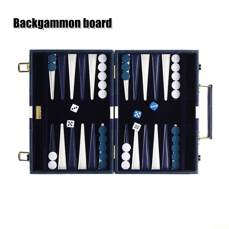 Classic Backgammon Set Folding Board with Leather Case Portable Game Ideal Gift Package for Outdoor Travel & Family Game