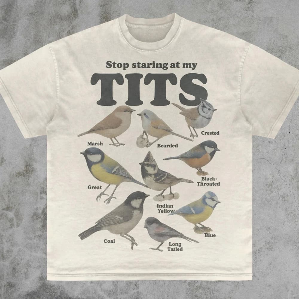 Smetti di fissare i miei tette Camicia Meme Bird Camicia stile vintage T-shirt unisex Offensive T-shirt unisex Inappropriato Divertente bavaglio regalo
