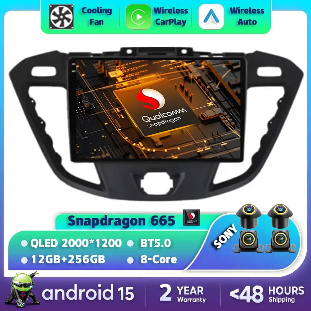 Android 15 Autoradio for Ford Transit Custom 2013 2014 - 2018 GPS NAVI 2DIN BT Video Multimedia 4G WIFI QLED Qualcomm