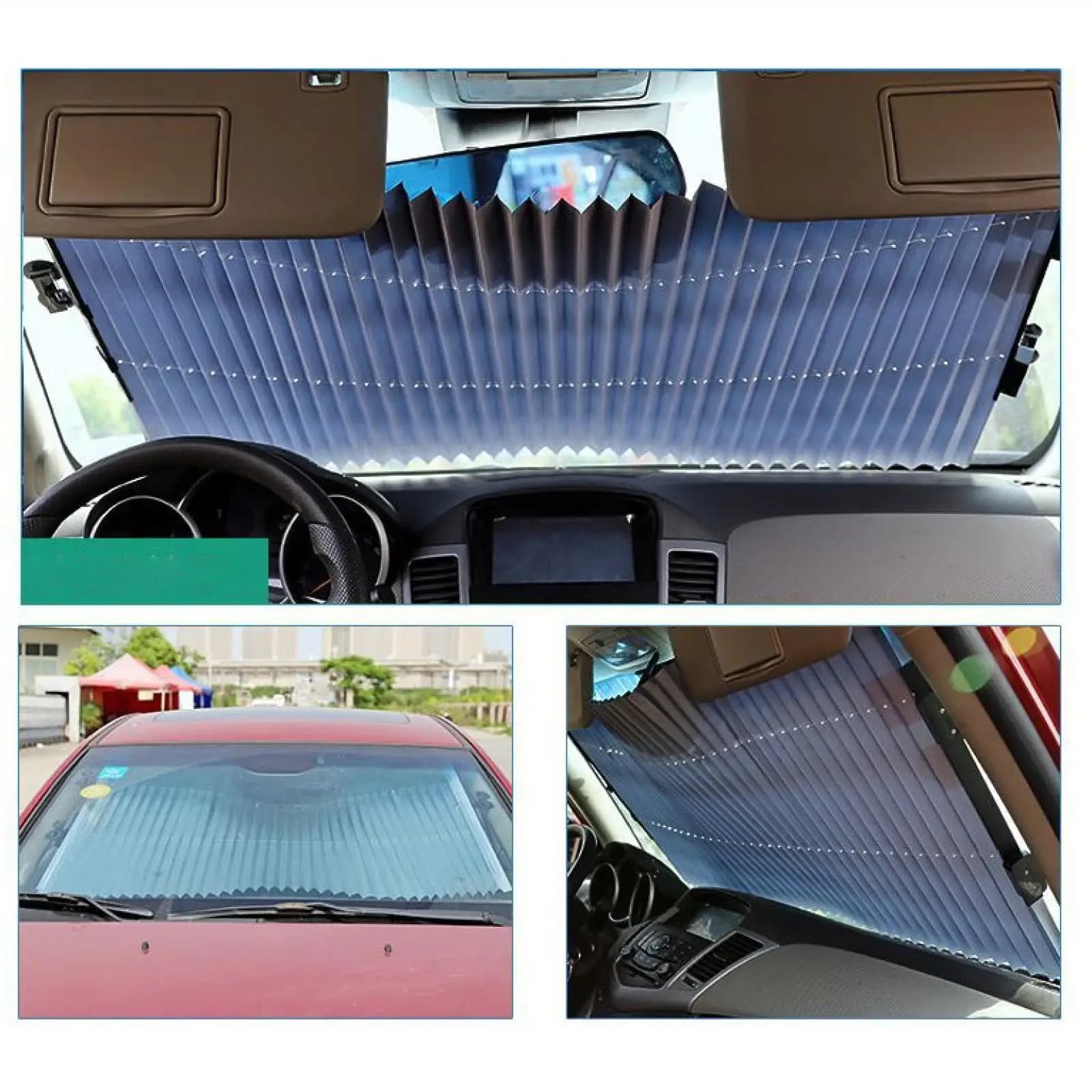 Retractable Car Windshield Sun Visor Aluminum Foil Sun Shade Universal Auto Front Window Protector for SUV Truck Cooling