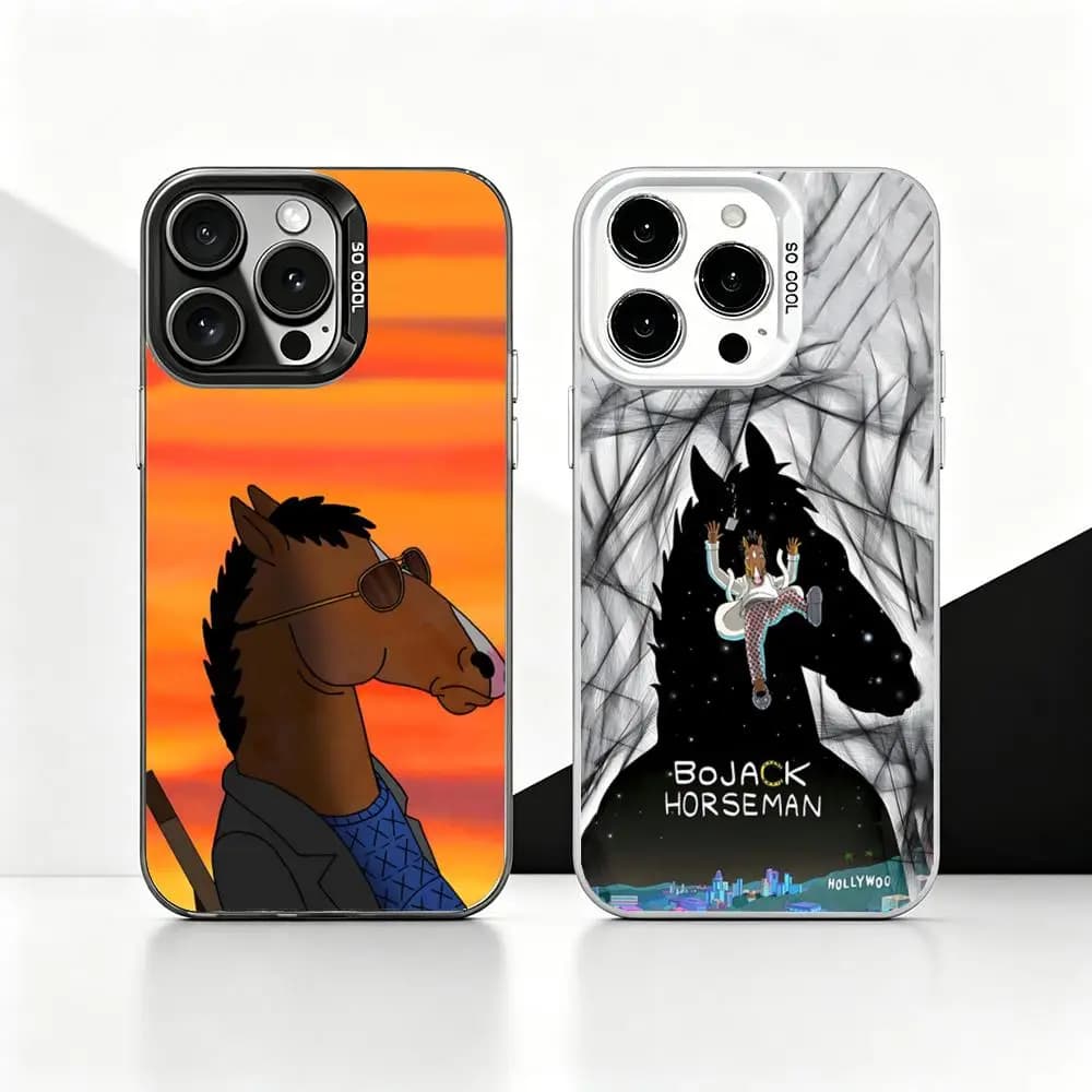Cover per iPhone 17 16 15 14 13 Pro Max Air con design B-BoJack H-Horseman, finitura opaca, effetto laser metallizzato e aurora, lussuosa cover opaca