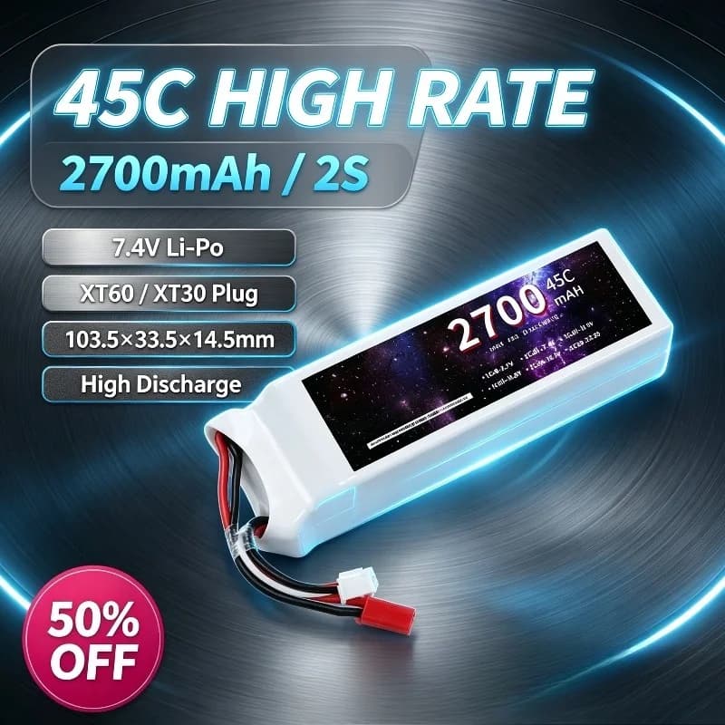 7.4V 2700mAh 45C 2S LiPo Battery XT60 for RC FPV Racing Drone Quadcopter Helicopter Car High Rate Rechargeable