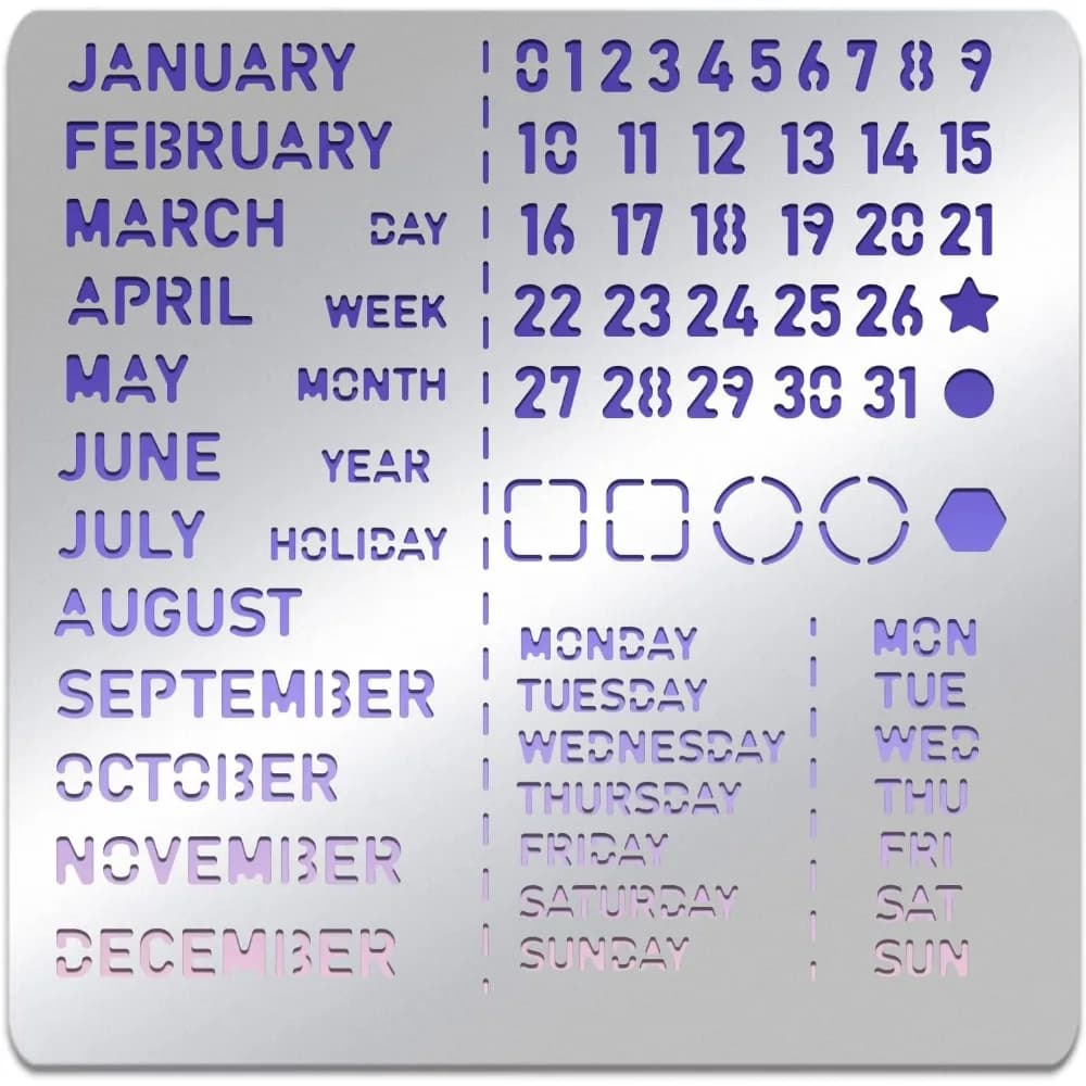 Stencil Calendar Stainless Steel Stencil Template for Notebook Diary Scrapbook DIY Drawing Wood Burning Engraving 6x6 inch
