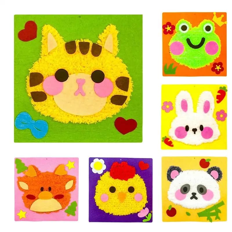 Punch Needle Kits For Beginners Kids Puzzle Puncture Painting Set Cartoon Animal Children Wool Painting Set For Adults Kids