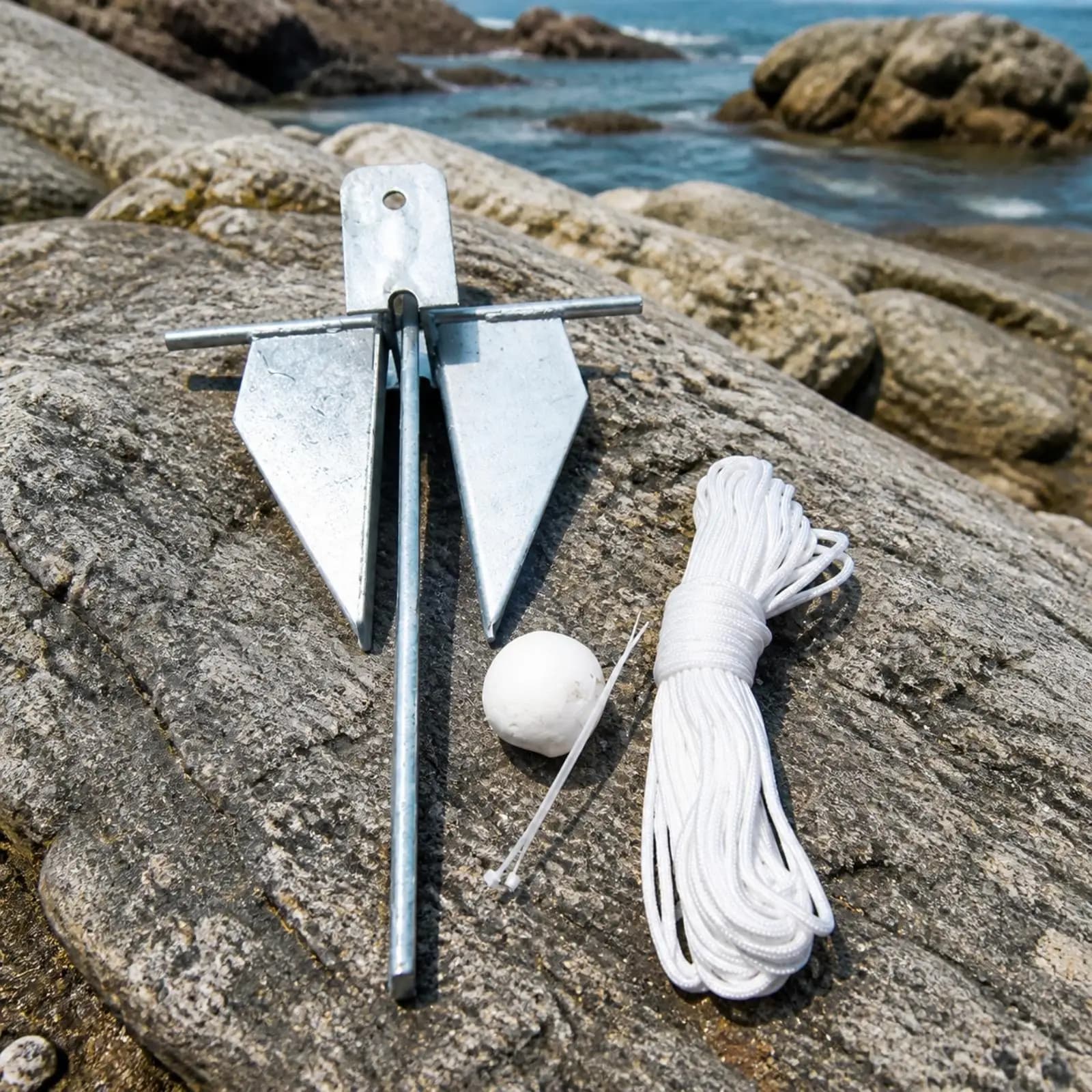 Rust Resistant Galvanized Boat Anchor Kit with 6mm Rope and Float for Small Craft Anchoring