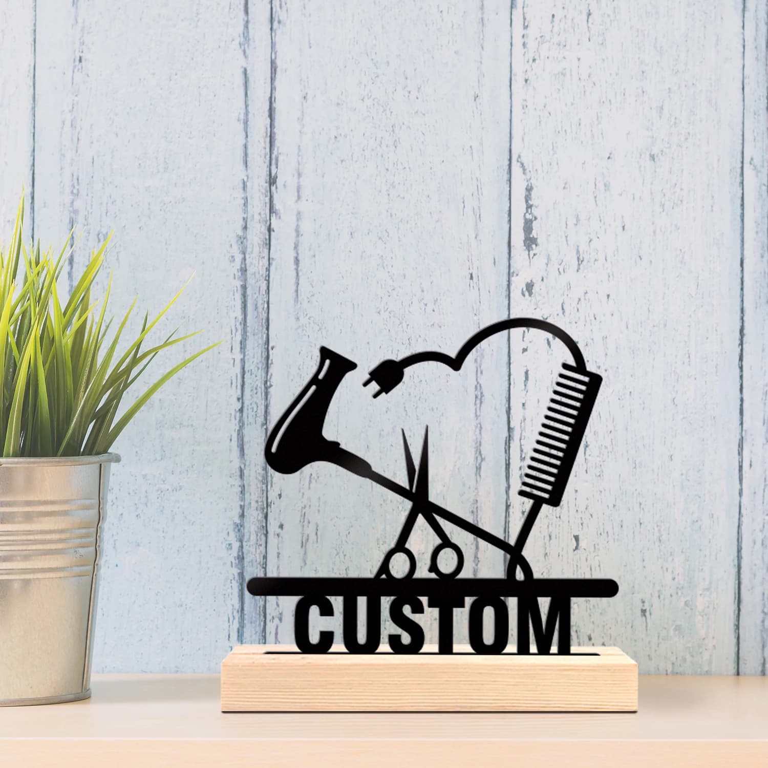 1pc Customized Minimalist Metal Ornaments Custom Name With Wooden Base Suitable for Fireplaces,Study Rooms,and Offices
