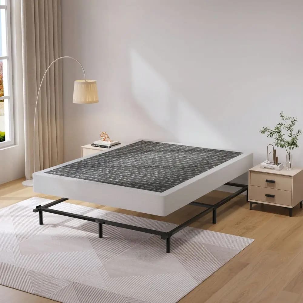 Base Letto Box Spring, Supporto Materasso in Metallo Nero Resistente 3000 Libbre con Rivestimento in Tessuto Facile da Pulire, Senza Rumore, Montaggio Semplice