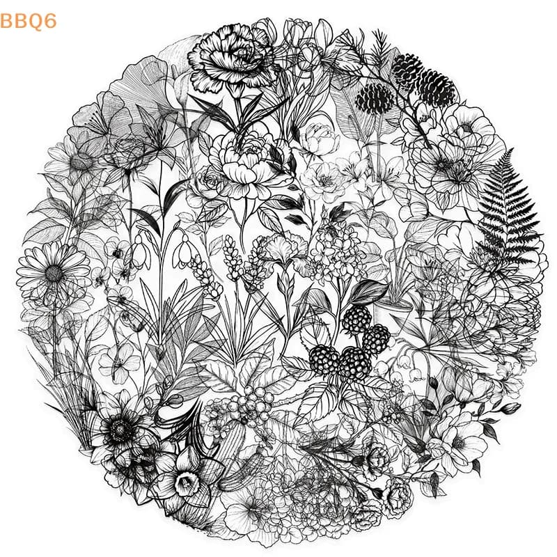 50Pcs/pack Transparent Black White Vintage Flower Plant Stickers Decals Creative DIY Laptop Scrapbooking Decoration PET Stickers
