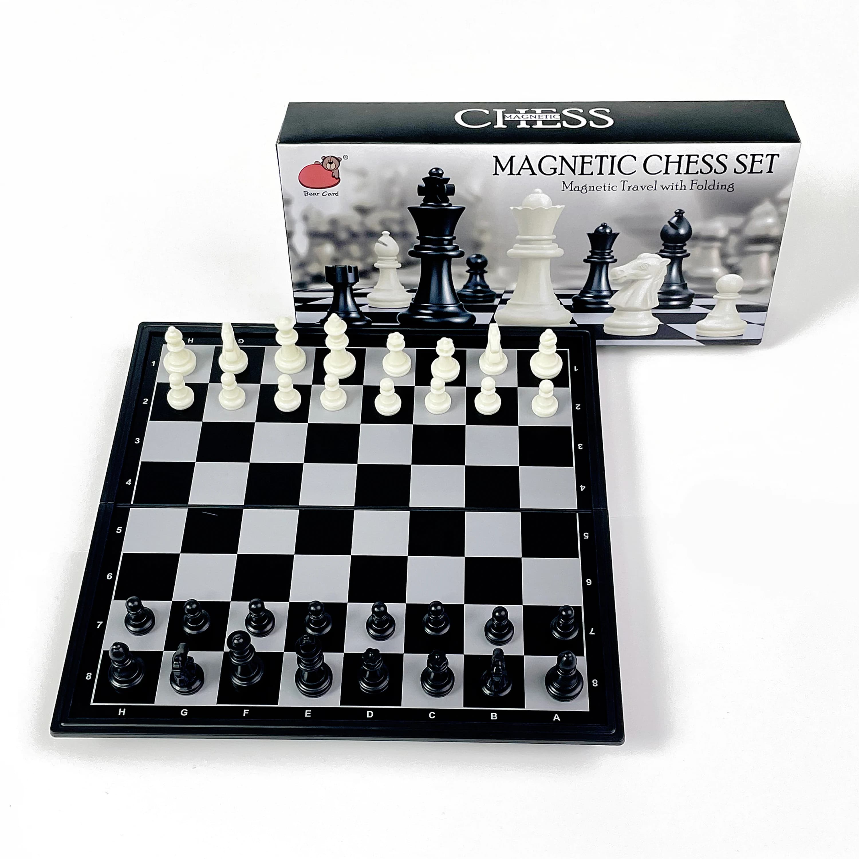 Scacchiera Magnetica Pieghevole, Set di Scacchi Bianco e Nero, Gioco da Tavolo Portatile in Plastica per Competizioni e Viaggi