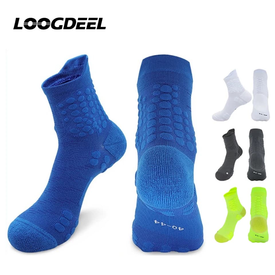 LOOGDEEL Calzini professionali con suola in spugna, calzini sportivi da corsa, calzini traspiranti che assorbono il sudore, calzini da ciclismo, basket, unisex