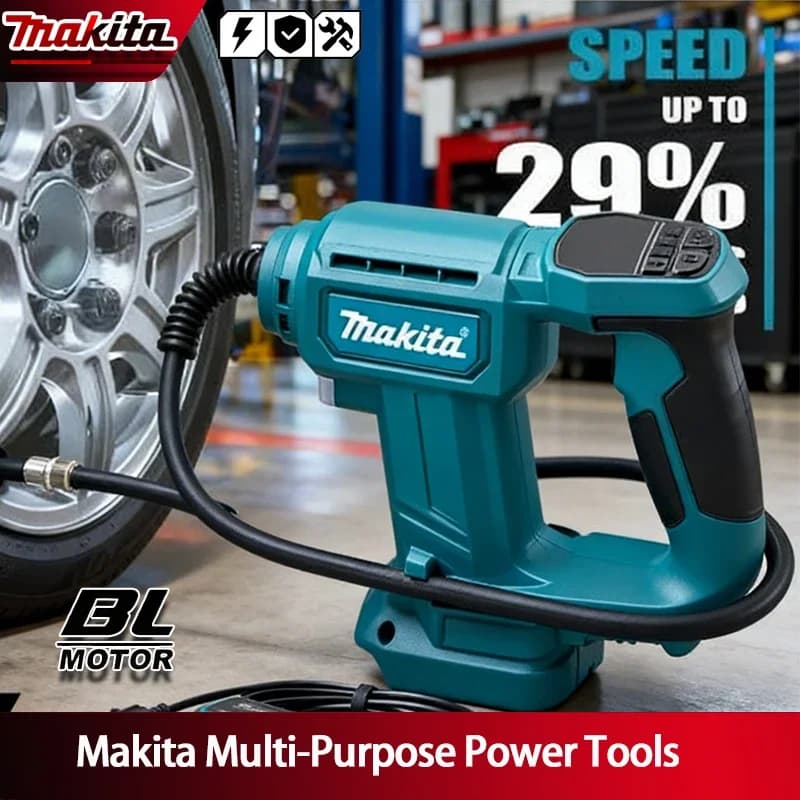 Pompa ad aria portatile Makita senza fili, compressore d'aria per pneumatici auto con display digitale, pompa gonfiabile per batteria da 18V