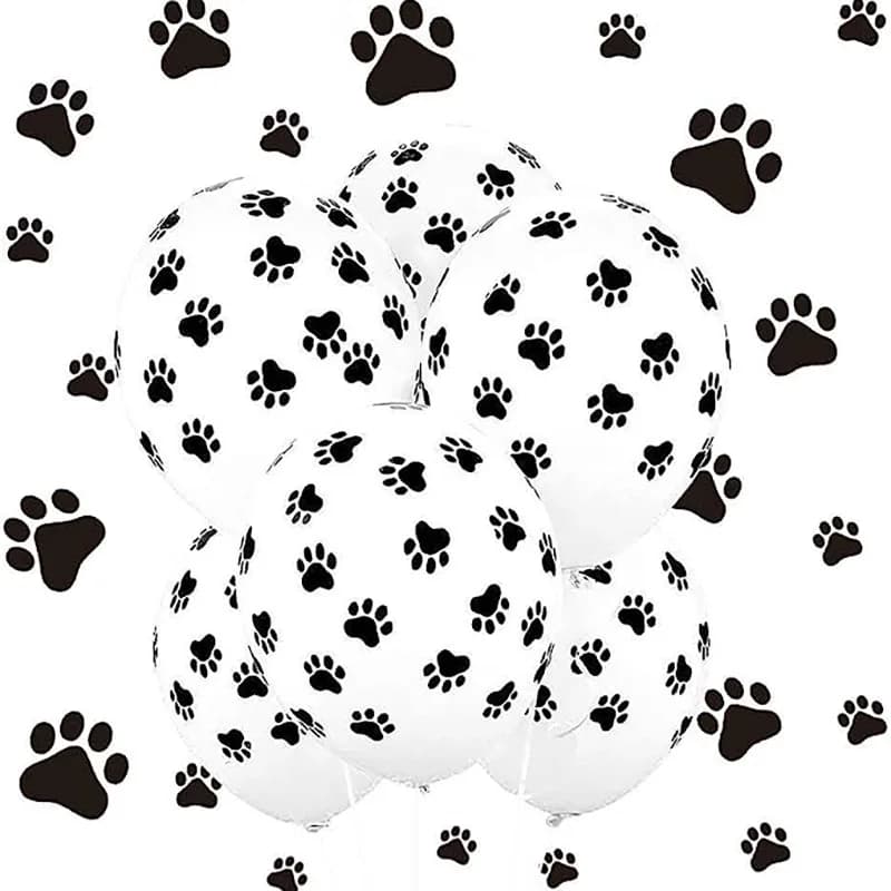 20 Palloncini in Lattice a Forma di Cane, Decorazioni per Feste di Compleanno, Baby Shower, Giocattoli con Impronte di Zampe di Cane Bianche e Nere