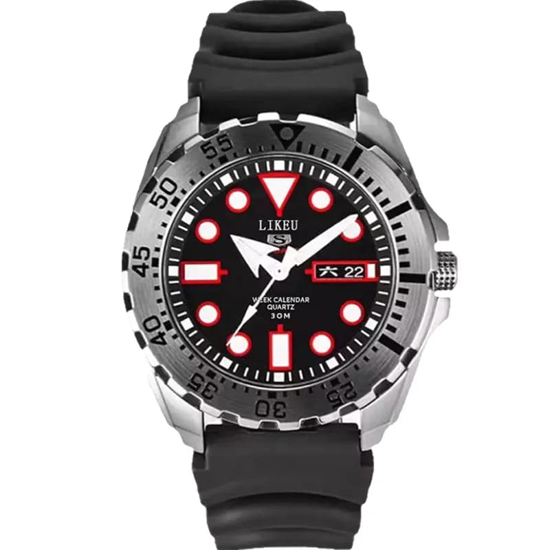 Stainless Steel No 5 Men's Luminous Waterproof Double Calendar Water Ghost Diving Non Mechanical Quartz Steel Belt Watch