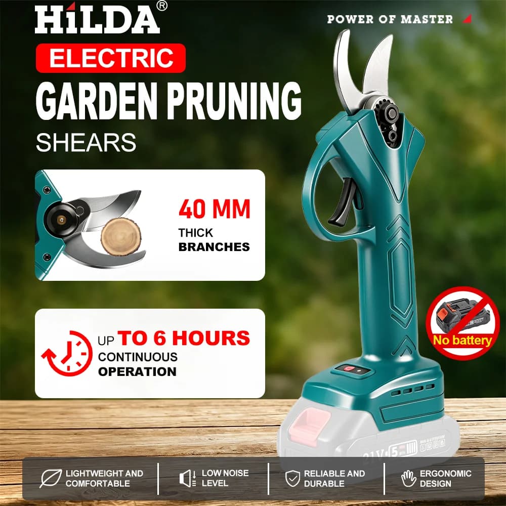 HILDA Brushless Electric Pruning Shear Cordless Tree Branch Cutter Anti-accidental Trigger Garden Pruner For Makita Battery