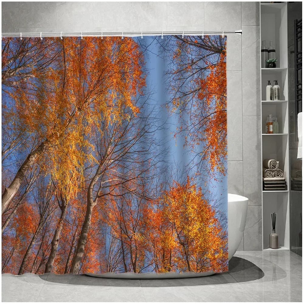 Natural Landscape Forests Shower Curtain Tropical Towering Tree Art Bath Curtains with Hooks Bathroom Decor Waterproof Screen