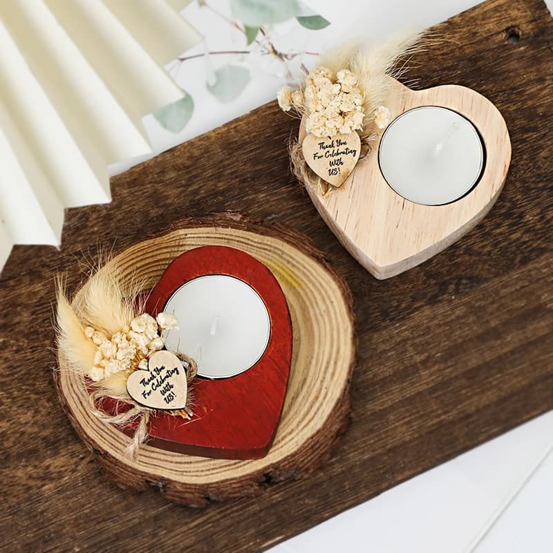 Wood Candle Holders Heart Shaped Wooden Candlestick Romantic Wedding Holiday Desktop Creative Decoration Portable Candle Holder