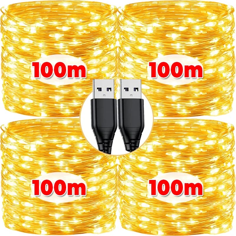 Filo di rame natalizio LED String Light USB/a batteria Ghirlanda Fata Stringhe di illuminazione Decorazione della camera da letto delle vacanze di nozze