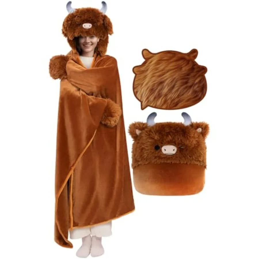 Ultimate Softness Highland Cow Wearable Blanket Hoodie Expertly Designed for American Body Full Coverage with Easy Movement Ove