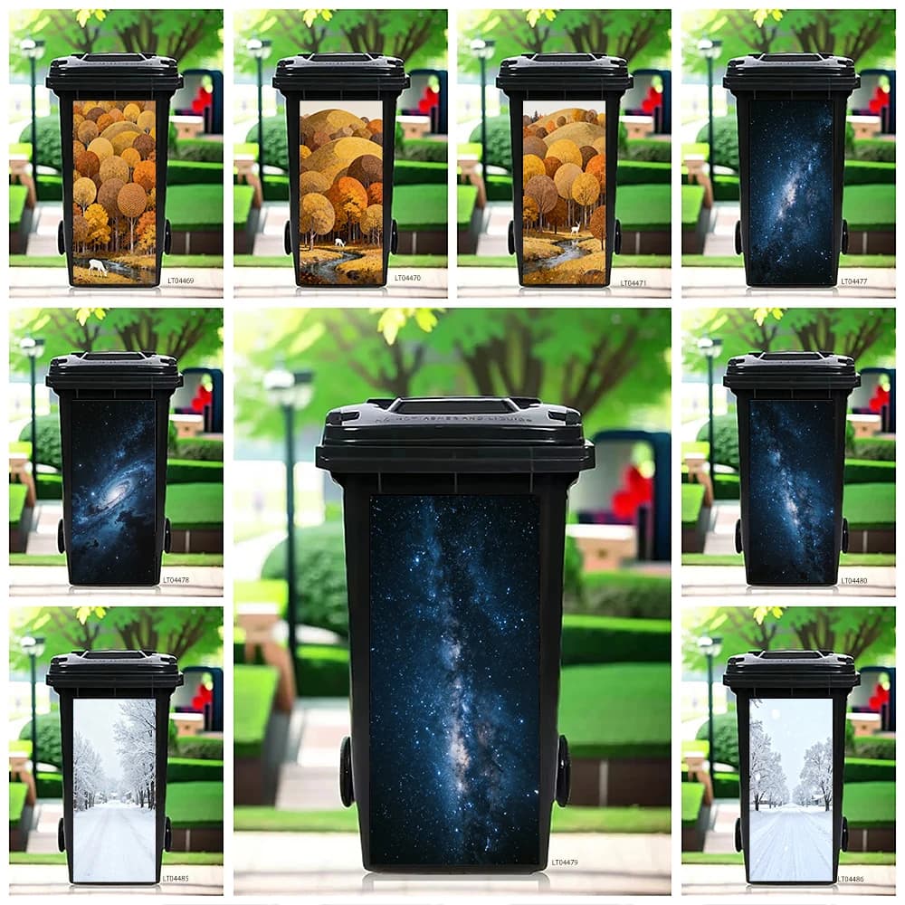 Adesivo per bidone della spazzatura in stile Van Gogh Notte stellata, decorazione per bidone della spazzatura da esterno rimovibile impermeabile con design Galaxy