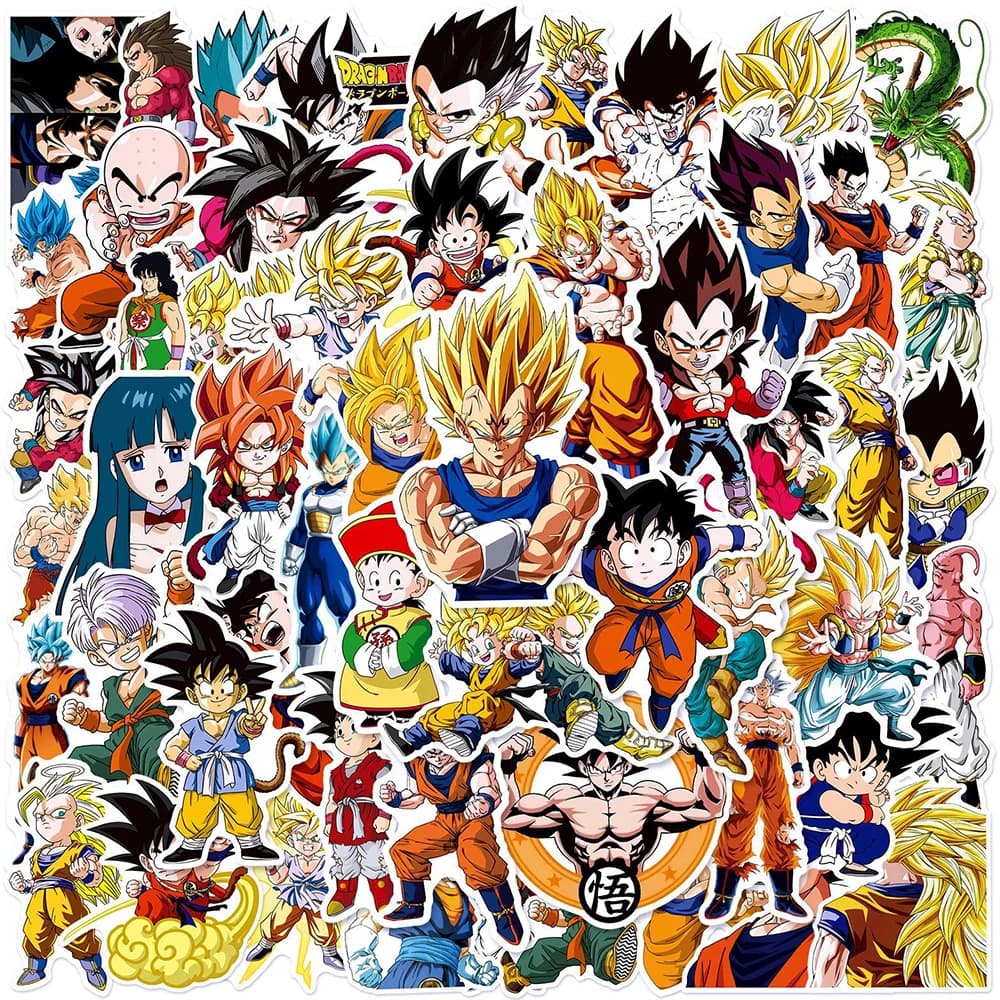 50 Pezzi Adesivi Anime Dragon Ball, Sticker Cartoon Son Goku Vegeta, Graffiti per Telefono, Chitarra, Laptop, Notebook, Valigia, Tazza, Impermeabili