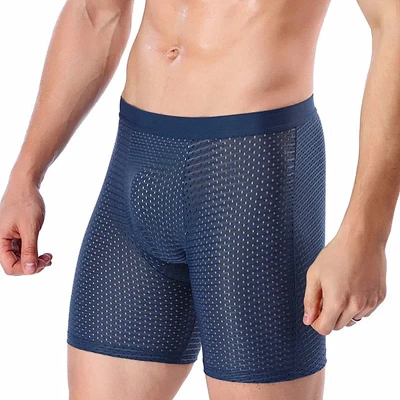 2025 Boxer Slip Uomo Pantaloncini di seta di ghiaccio Mutande Maschili di grandi dimensioni Mutandine a rete da uomo Traspirante Boxer lungo per biancheria intima da uomo