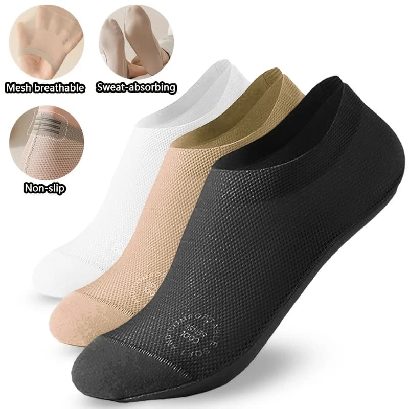 3 pairs of light invisible socks for men, in breathable mesh, which absorb moisture, with sponge bottom, comfortable casual socks in solid color