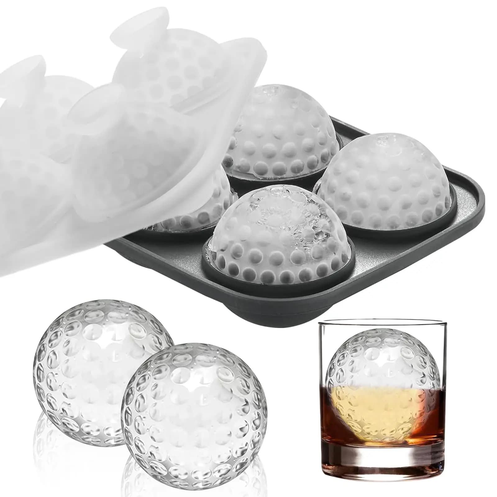 Vassoio per cubetti di ghiaccio in silicone con coperchio Stampo per palline di ghiaccio quadrato rotondo Stampo per cubetti di ghiaccio in silicone sferico per bevande al whisky da cocktail da cucina