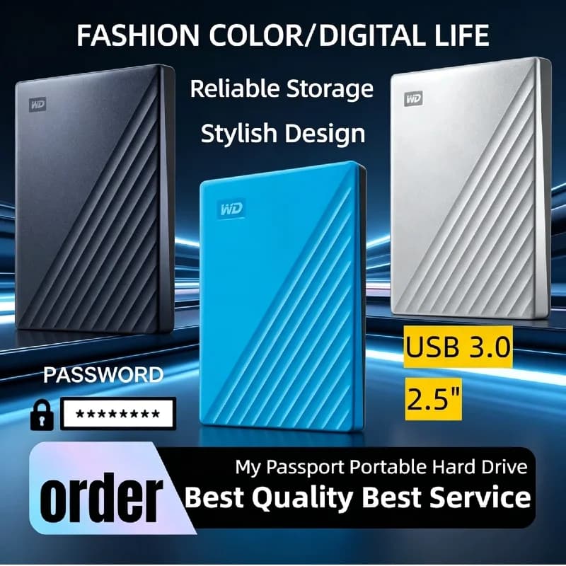 Nuovo Disco Rigido Esterno Portatile Western Digital Elements da 1TB 3TB USB 3.0 Stabile per Ufficio, Laptop e PC Desktop