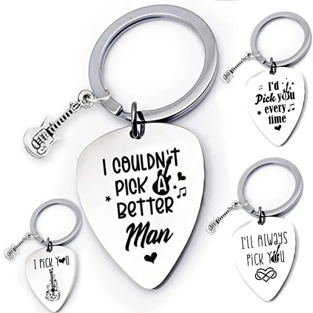 Portachiavi per plettro per chitarra in acciaio inossidabile Anti-perso Accessorio per chitarra sospeso Portachiavi Gingillo Ins Plettro per chitarra Portachiavi per auto Custodia per telefono