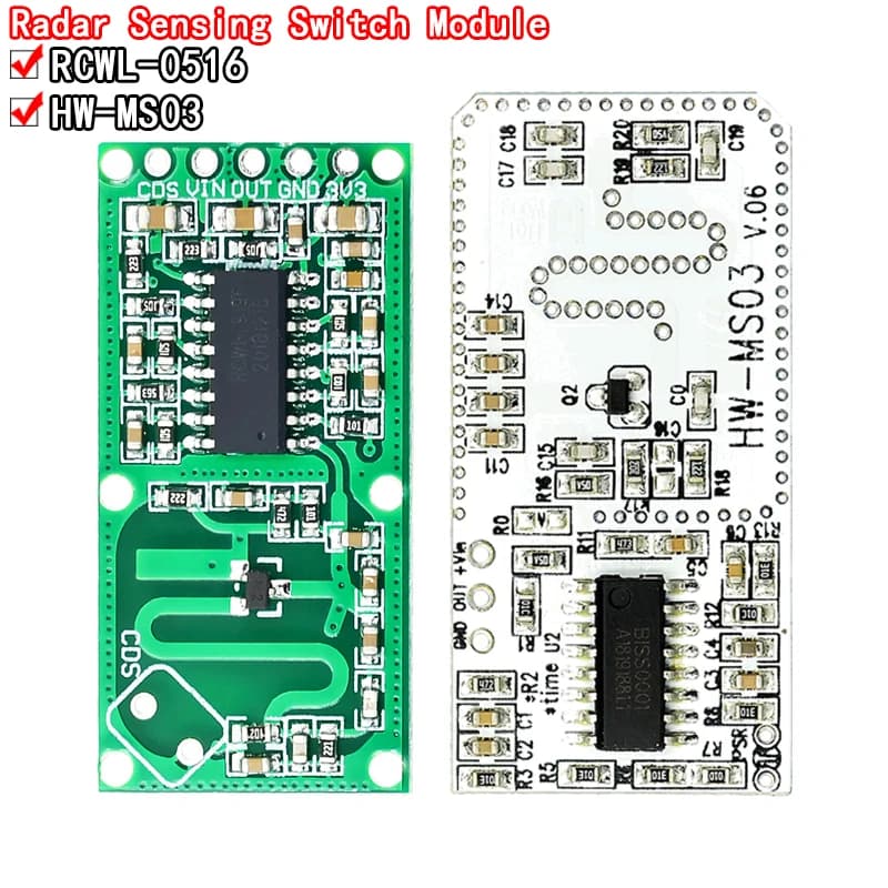 Sensore radar di movimento HW-MS03 Interruttore di induzione del corpo umano da 2,4 GHz a 5,8 GHz RCWL-0516 Modulo sensore radar a microonde per Arduino Fai da te