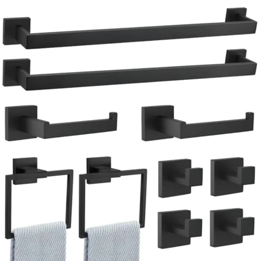 Set di Accessori per Bagno in Nero Opaco, 10 Pezzi, Set Portasciugamani da Parete in Acciaio Inox SUS304