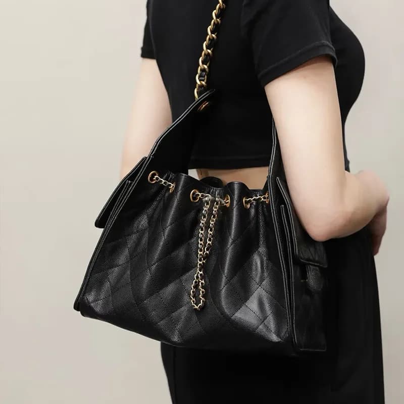 Designer Shoulder Bags Drawstring Chain Hobo Bucket Bag with 2 Pocket Fashion Real Leather Yellow Mint Green Handbags Totes