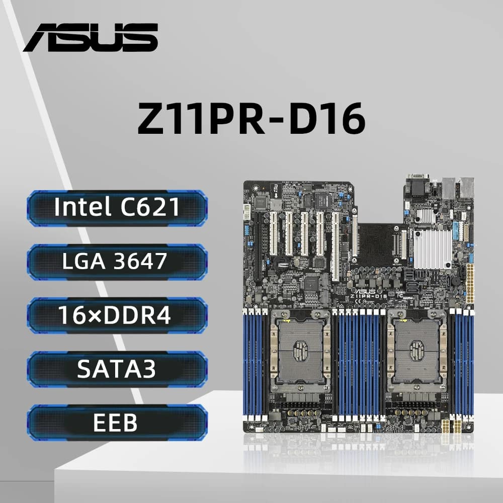 ASUS Z11PR-D16 Card Compatible with Xeon Gold 5218 and Xeon Silver 4210, 16×DDR4, Intel C621, 2xM.2 512GB, LGA 3647