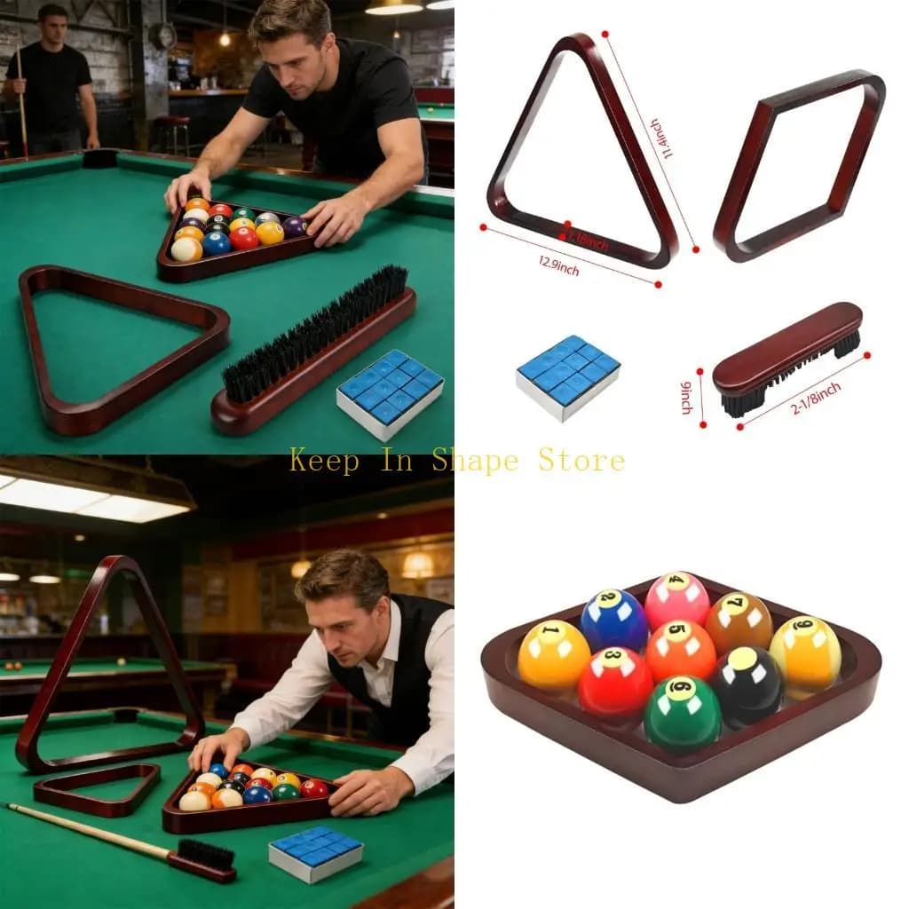 U1JC Set rastrelliere per palline da biliardo in legno dimensioni regolamentari con strumenti pulizia per del