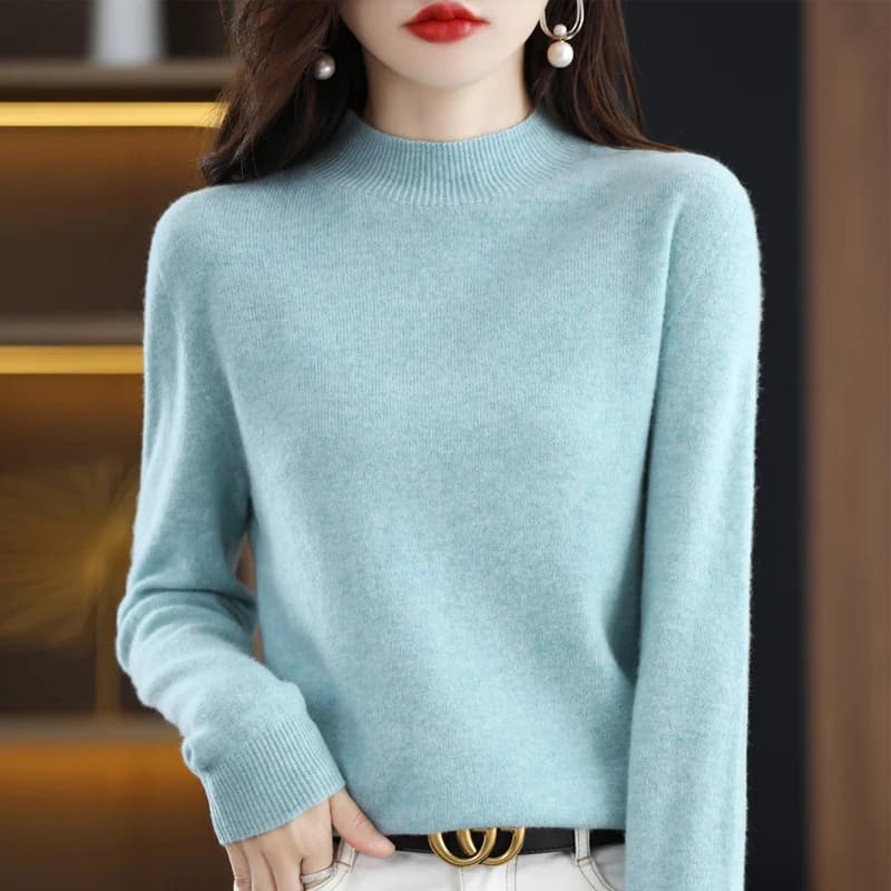 Maglione da donna in cashmere di lana merino al 100% maglione da donna a collo semi-alto a maniche lunghe nuovo pullover caldo in autunno e inverno.