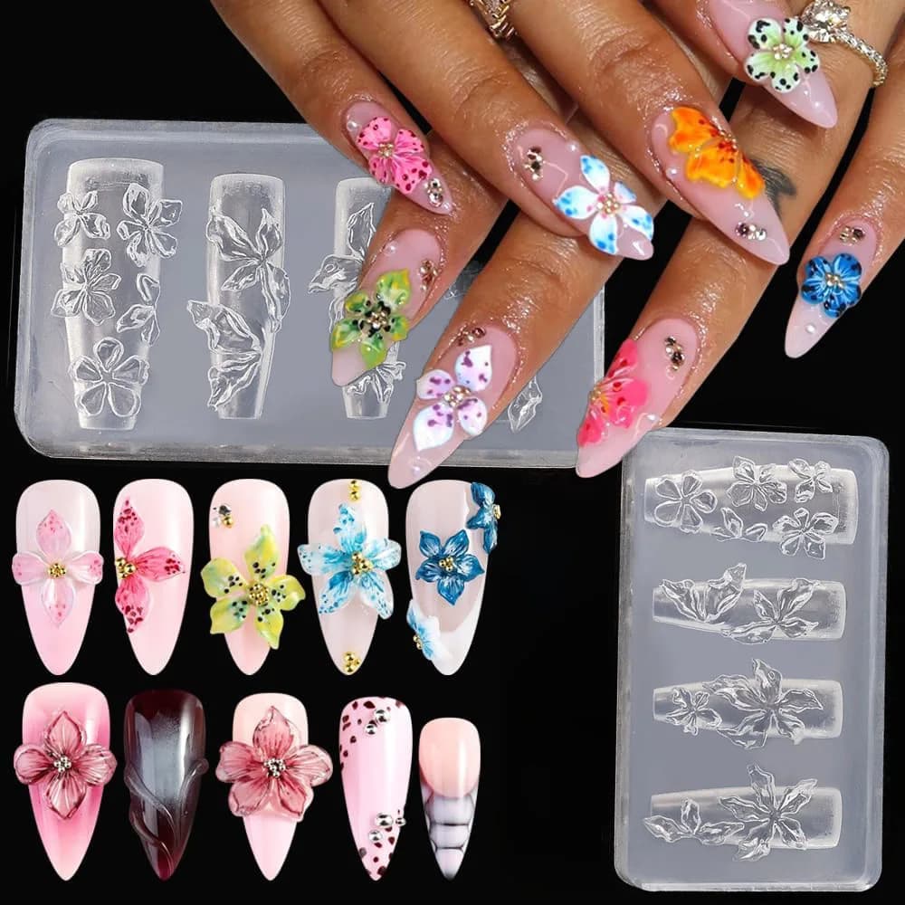 Stampo 3D per Unghie con Fiori, Strumenti in Silicone per Nail Art, Design Floreale Hibiscus Hawaiano, Stampi in Resina per Unghie, Modello per Intaglio Unghie