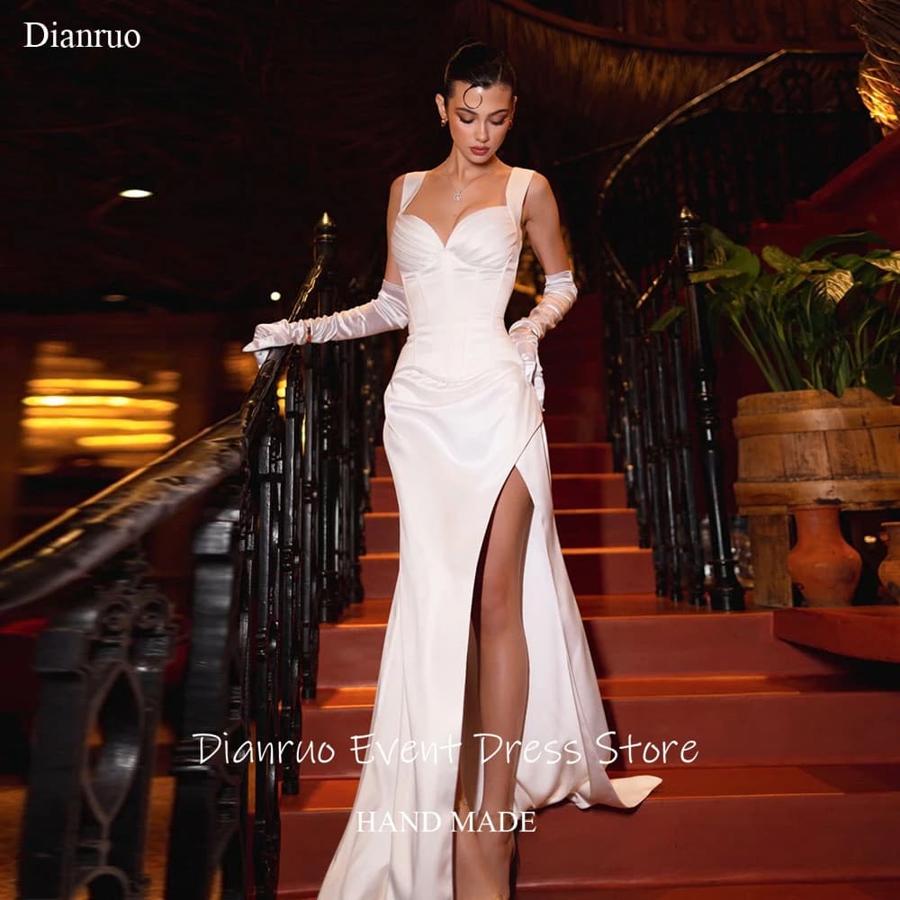 Dianruo Abito da sposa senza maniche con spacco alto Sweetheart Bridal Vestido De Noiva Senza spalline Abiti da sera moderni Personalizzati