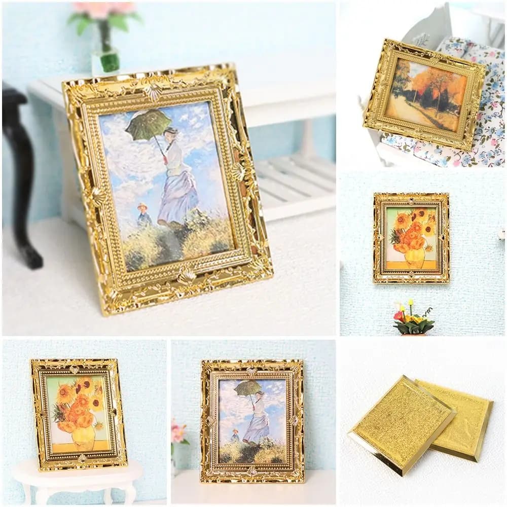 1/12 Dollhouse Miniature Oil Painting Accessories for OB11 Dolls Resin Photo Frame Simulation Furniture Model Toy