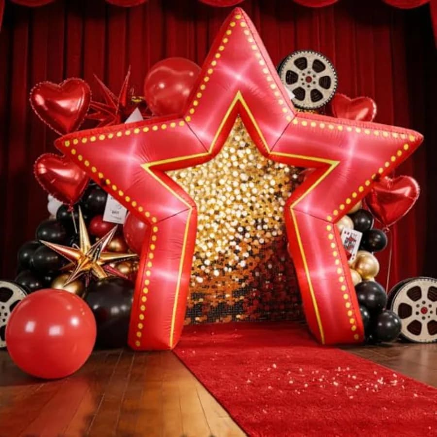 Movie Night Decorations Inflatable Star Arch 10ft Decorations Red Light Up Blow Up Star Sign for Movie Night Party, Carnival, B