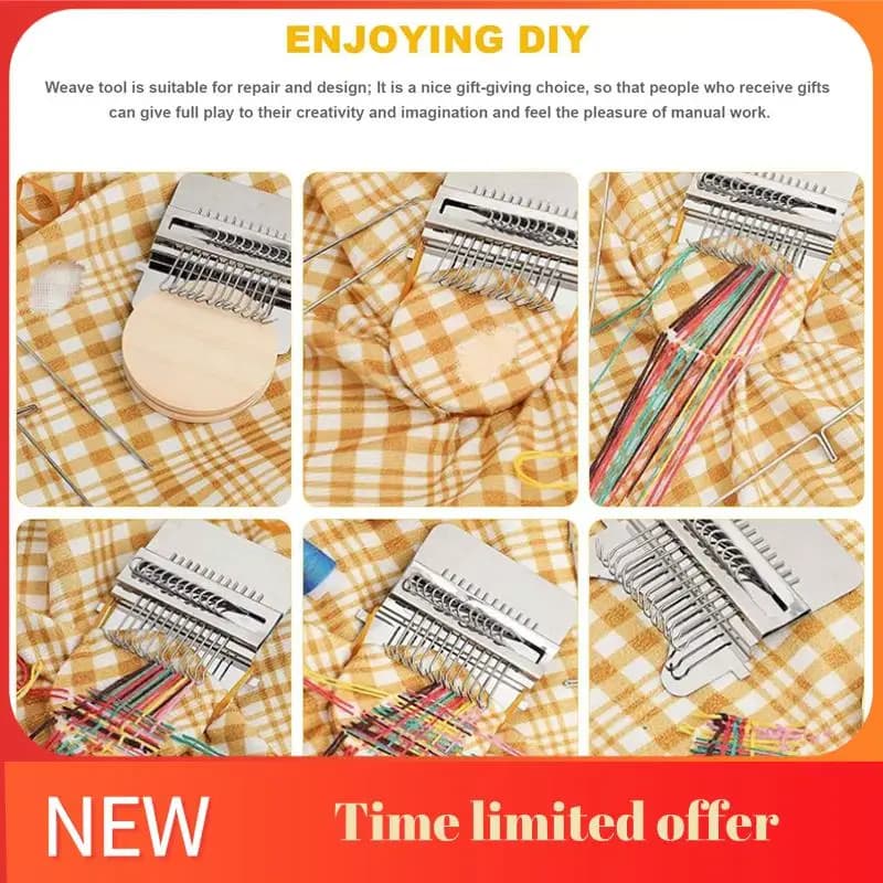 ABRN-2 Sets Small Loom Speedweve Type Weave Tool DIY Wooden Speedweve Darning Tool Mini Fun Mending Loom (14 Hooks)