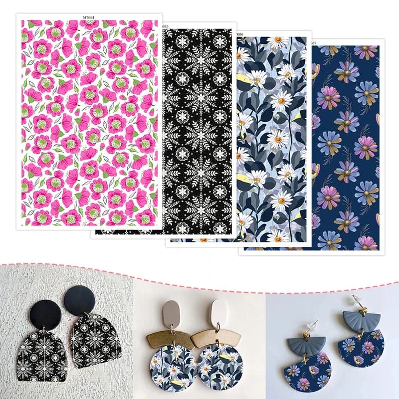 1 Sheet Polymer Clay Transfer Paper Daisy Flower Water Soluble Disposable Stickers Printing Paper for DIY Earring Jewelry Decal